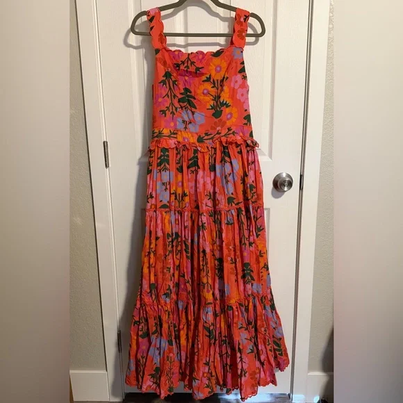 JessaKae Floral Tiered Maxi Dress NWT Orange Pink Cottagecore Size M - Picture 3 of 8